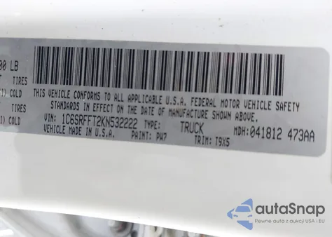 2019 Ram 1500 Big Horn/Lone Star 4X4 5'7 Box from USA, damaged, VIN 1C6SRFFT2KN532222